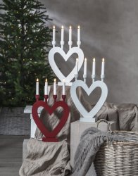 Ljusstake Dala med kärlek till juletider - 3 färger,hjärtformad i rött med fyra lampor