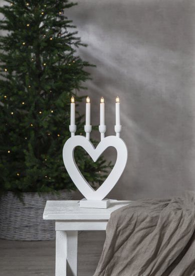 Ljusstake Dala med kärlek till juletider - 3 färger,hjärtformad i vitt med fyra lampor