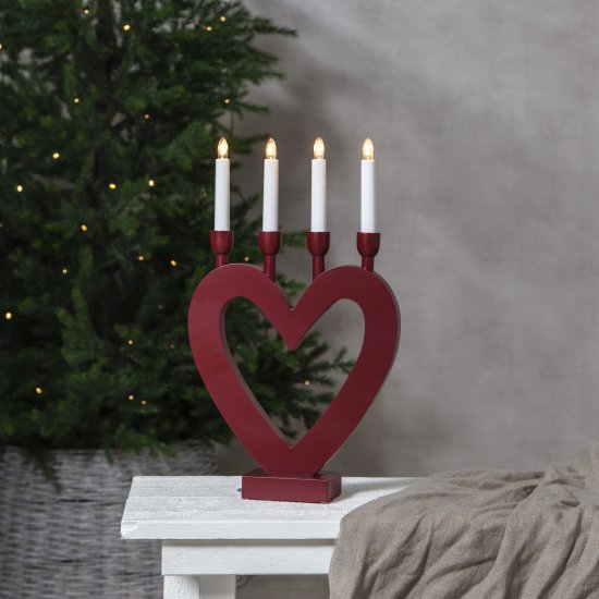 Ljusstake Dala med kärlek till juletider - 3 färger,hjärtformad i rött med fyra lampor