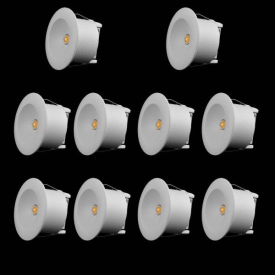 Minidownlight 10-pack.1,2W 3000K
