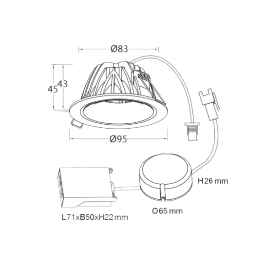 Moon Downlight 3000K Svart, P-185B.