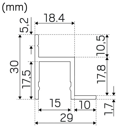 Profil Hidden Alu 2m måttskiss Hidealite