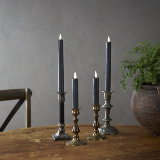 Antikljus 2-pack Flamme i svart 15cm/25cm