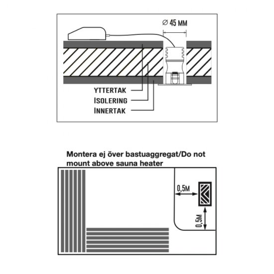 Sauna Bastuspot 4,3W 3000K 230V Vit/svart/silver
