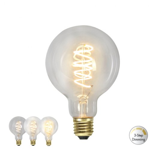 4W LED-lampa E27 G95 Clear Spiral Filament
3-step Ø9,5 cm