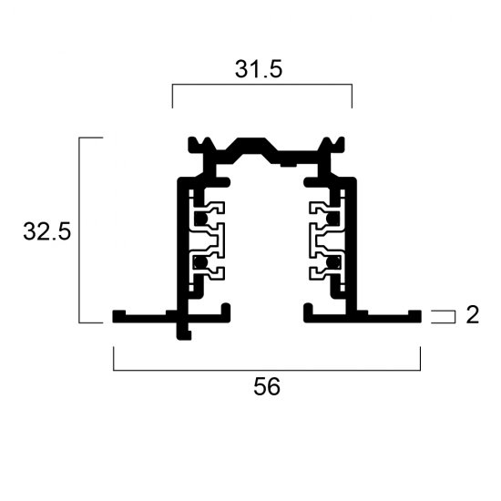 Global Trac Pro infälld skena 3-fas Måttskiss