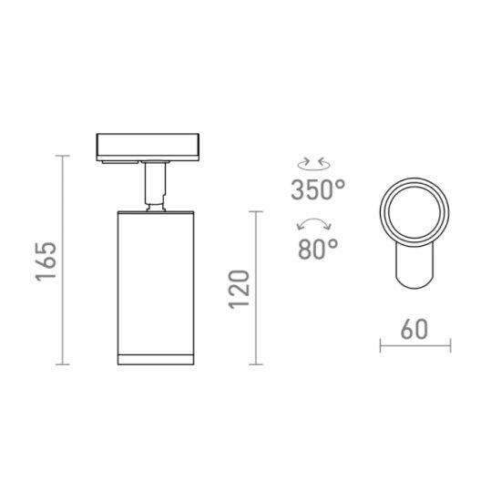 GU10 armatur Belenos till 1-fas skena - mått