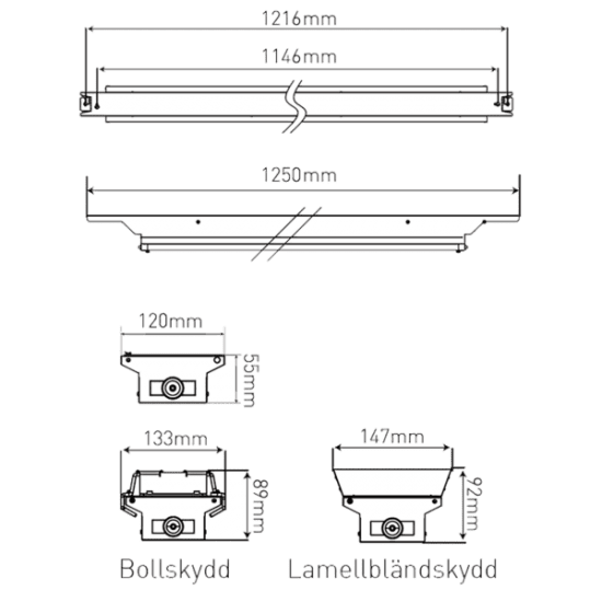 Industriarmatur IP23 för allmänbelysning med energisparande LED, L15-1250.