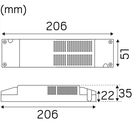 LED-dimtrafo MDR 12V 45W / 24V 60W måttskiss