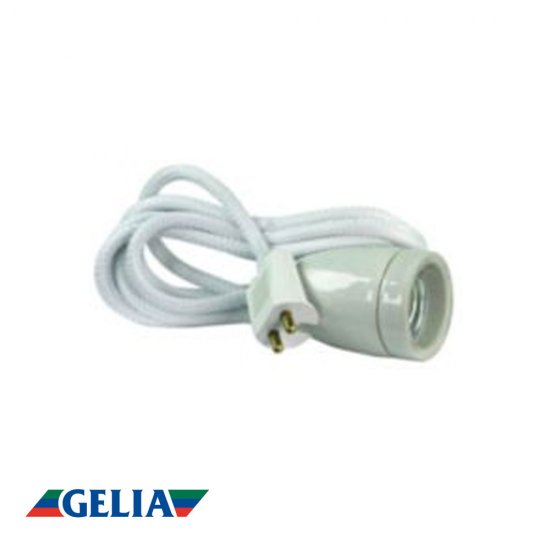Gelia lampupphängning med E27 sockel i porslin - 2M vit tygkabel och takkontakt