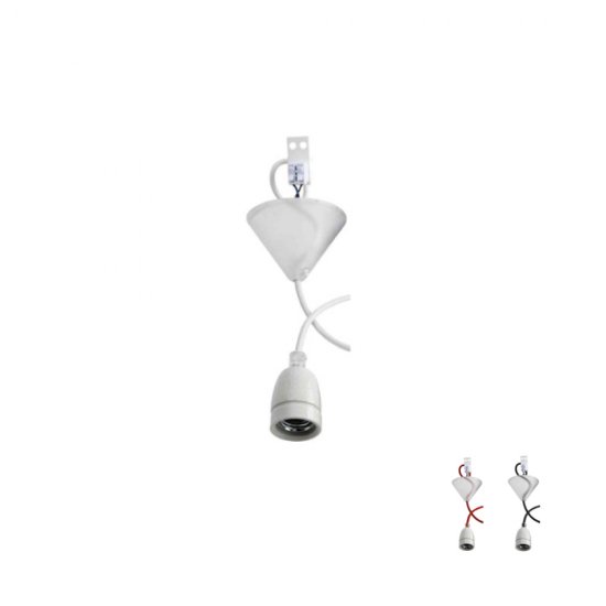 Lampupphäng E27 i porslin med 1,8m textilkabel och takkåpa