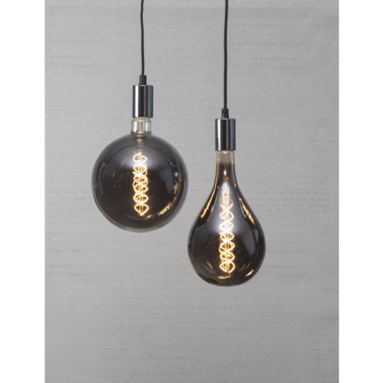 Textilkabel för E27 3,5m med brytare - silverfärgad med två lampor