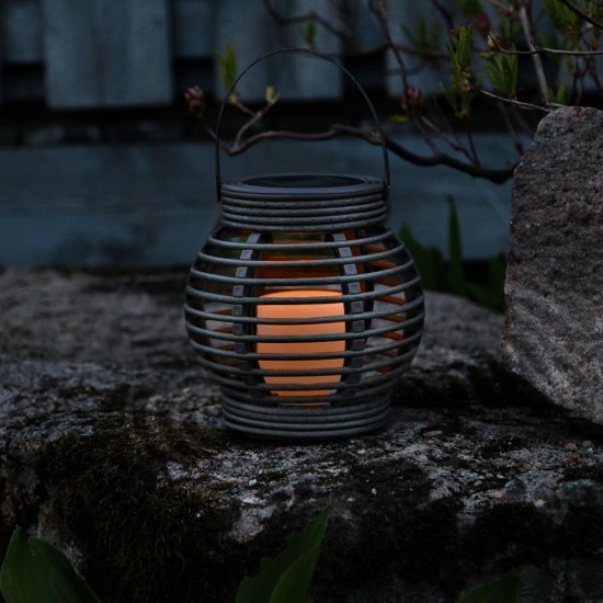 LED solcellslykta korg plast 16cm brun