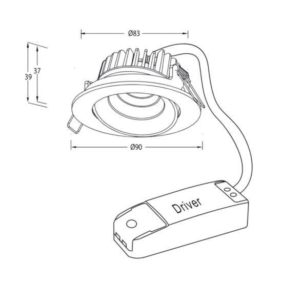 LED spotlight P-1602530A 7W 3000K - Alufinish måttskiss
