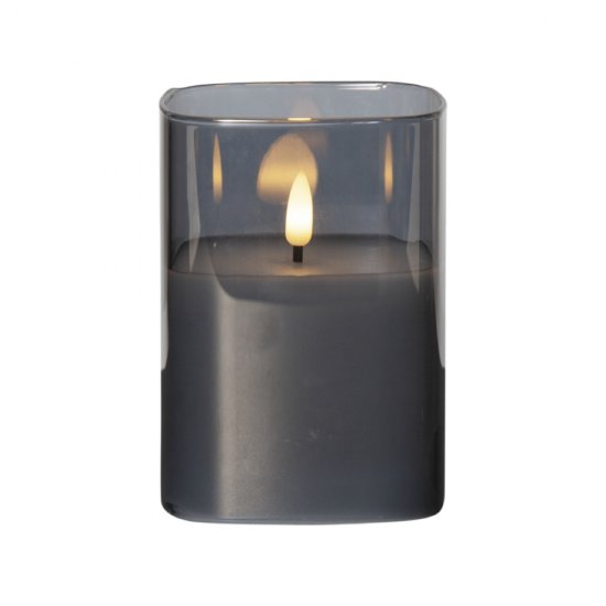 Blockljus Flamme i glas 12,5 cm, LED-ljus med timer - svart