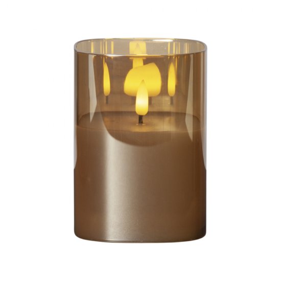 Blockljus Flamme i glas 12,5 cm, LED-ljus med timer - Amber