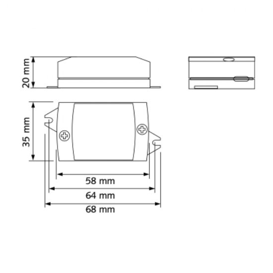 LED transformator 12VDC 0-6W - mått