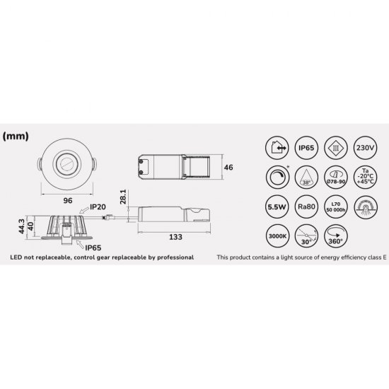Lisa 6W måttskiss och specifikationer - llitt