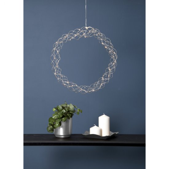 Krans i krom för inomhusbruk Curly - 50 dew drop LED med varmvitt ljus
