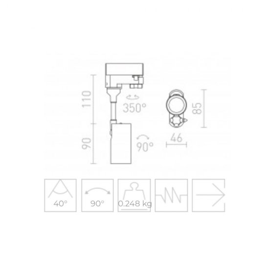 8W LED armatur Lollipop till 3-fas skena - mått