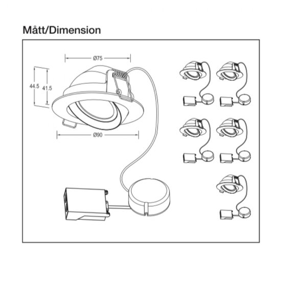 M-Penny 7,4W slimmade LED spotlights 2700/3000K IP44 - skiss