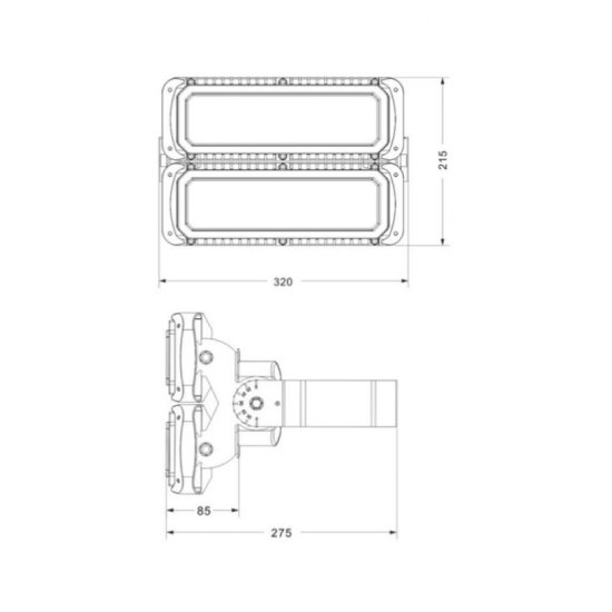 LED strålkastare Designlight DB-761 150W asymmetrisk - 18773 lm måttskiss