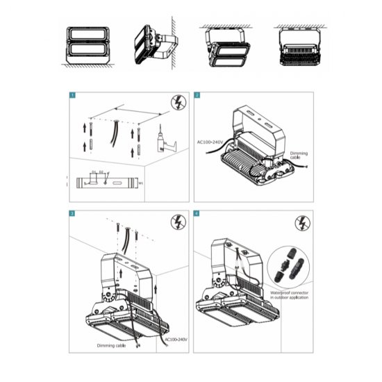 LED strålkastare Designlight DB-761 150W asymmetrisk - 18773 lm installation