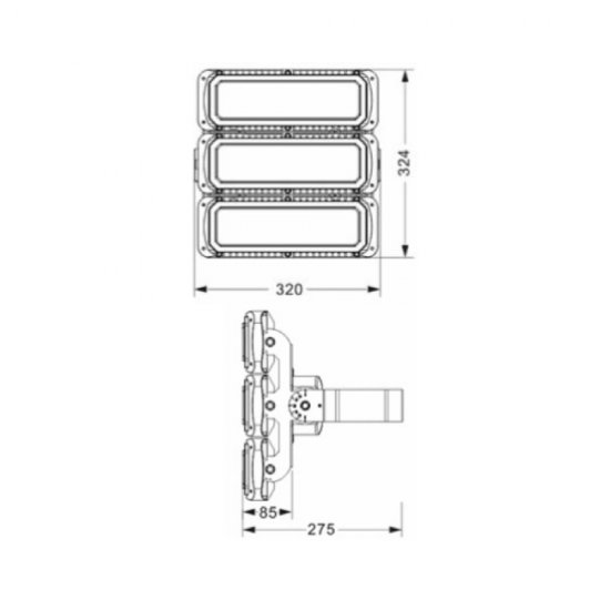 LED strålkastare Designlight DB-762 230W asymmetrisk måttskiss