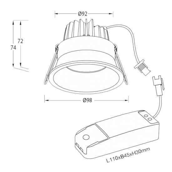 P-196MW 11W Vit LED spotlight 3000K - skiss