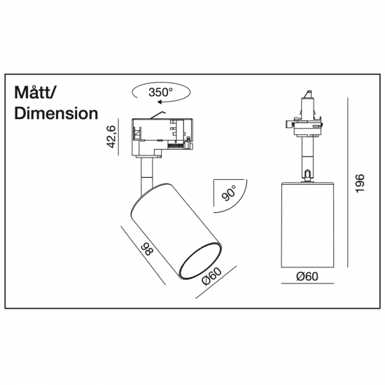 P-810 3-fas spotlight GU10 mått