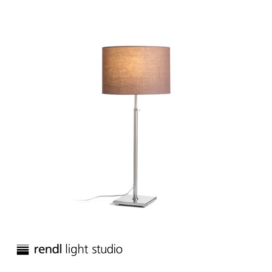 Edika Bordslampa i matt nickel med en brun rund tygskärm