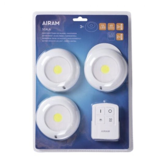 Scala 3-pack LED puckar - batteridrivna med fjärrkontroll - förpackning