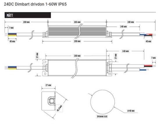 Dimbart drivdon 24VDC 60W, PE-TL60TV24