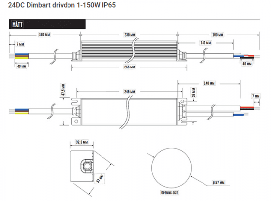 Dimbart drivdon 24VDC 150W för LED-belysning