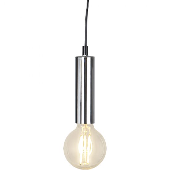 Textilkabel glans med krom E27-sockel