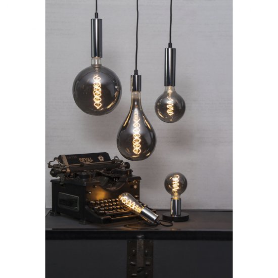 Textilkabel glans med krom E27-sockel