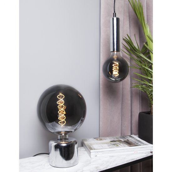 Textilkabel glans med krom E27-sockel