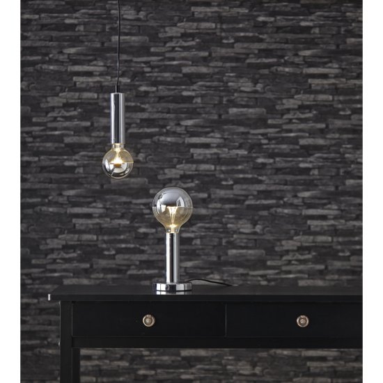 Textilkabel glans med krom E27-sockel