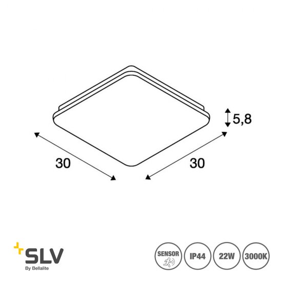 SLV Sima fyrkantig med rörelsesensor 22W IP44
