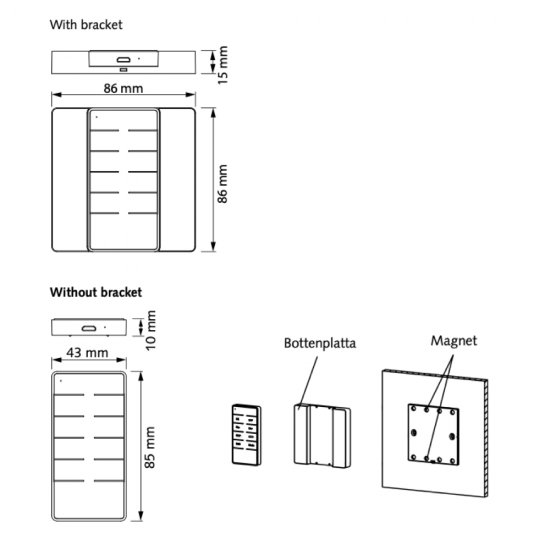 Fjärrkontroll Smart home RF - mått