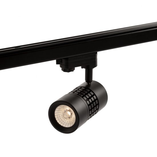 Svart Comfort Track Mini 15W spotlight för belysningsskena som lyser