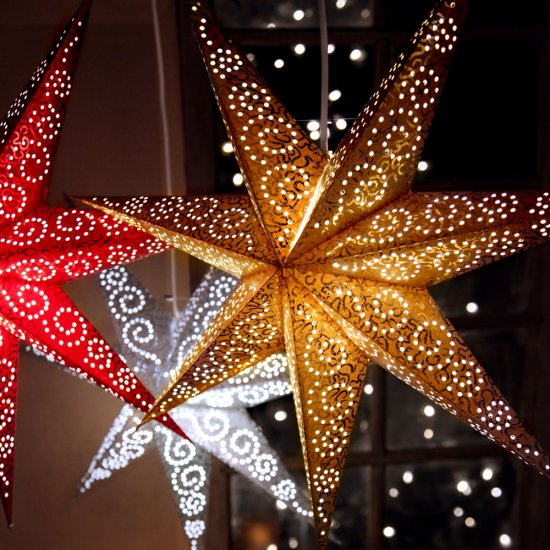 Pappersstjärna Antique 60cm guld - med sladdställ