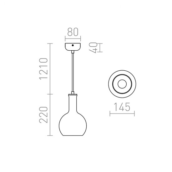 Taklampa Pulire RD 14,5cm E14 - mått