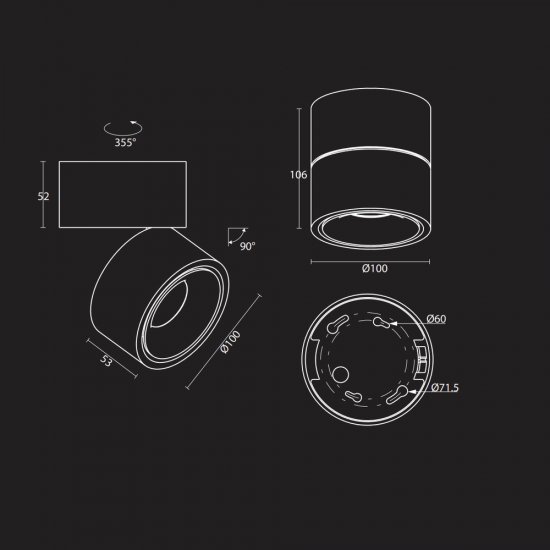 P-186MW utanpåliggande LED spotlight 12W - Vit
